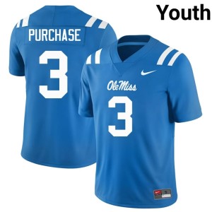 College Football Youth Embroidery #3 Powder Blue Blake Purchase Miss Rebels Jerseys 320537-822
