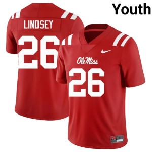 College Football Ole Miss Youth JT Lindsey Game #26 Red Jersey 729009-645