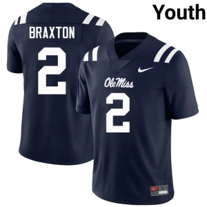 College Football Ole Mississippi Rebels Youth Jaylon Braxton Navy Official #2 Jersey 466058-616