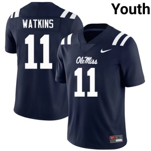 College Football Ole Miss Rebels Navy Youth #11 Jordan Watkins Official Jerseys 428912-907