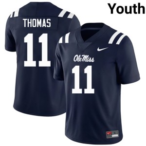 College Football #11 Keaton Thomas Ole Miss Youth Navy Player Jersey 972856-688