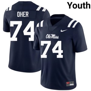 College Football Forward Rebels #74 Michael Oher Embroidery Navy Youth Jersey 696202-405