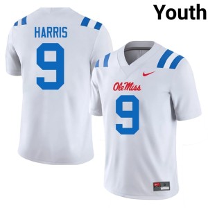 College Football #9 White Youth Tre Harris Ole Miss Embroidery Jersey 577140-276