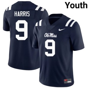 College Football Navy Youth #9 Replica Tre Harris Forward Rebels Jerseys 742260-476